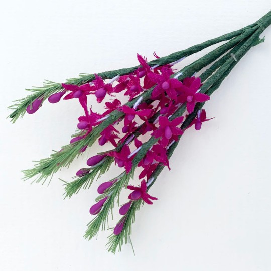 6 Tiny Magenta Fabric Flower Stems ~ Austria